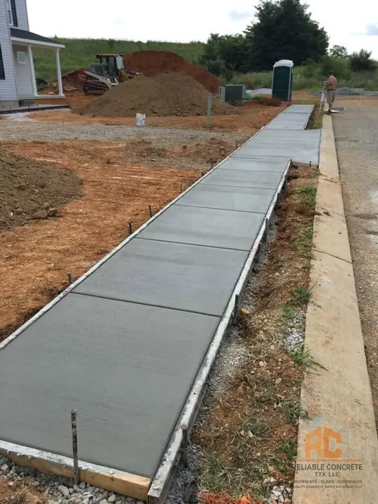 Long sidewalk running beside a road